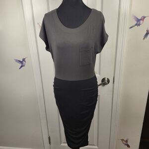 ME+EM Two-Tone Modal Ruched Pencil Midi Dress Grey & Black Size M NWOT